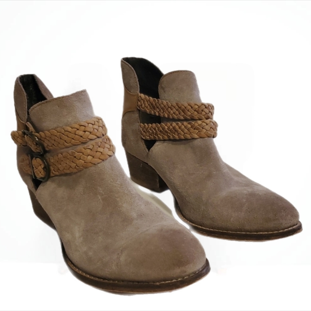 Rebels Suede Braided Leather Calista Double Buckle Ankle Booties Boots Size 10M